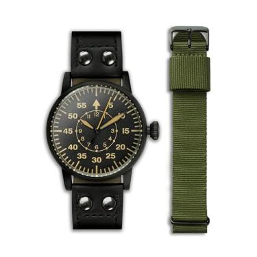 Imagem de WARTIME | Relógio militar WW2 - Relógio Luftwaffe vintage, movimento de quartzo suíço com pulseira de couro genuíno e resistente à água de 10 ATM. A lembrança perfeita da Segunda Guerra Mundial