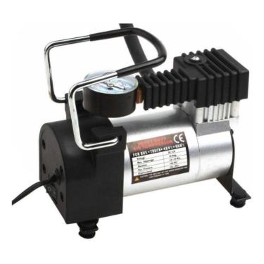 Imagem de Mini Compressor De Ar 12v Automotivo Multiuso Em Metal Com Manometro Calibrador E Inflador De Pneu Bola Balão