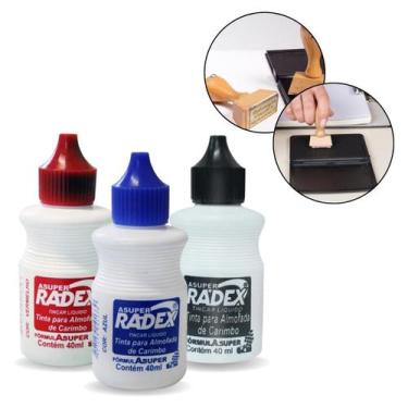 Imagem de Tinta Para Carimbo 3 Cores Alto Rendimento 40ml Preta Azul Vermelha - 