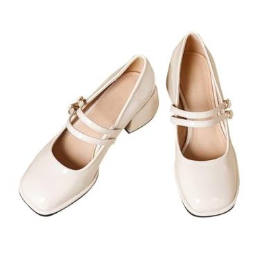 Imagem de Stunner Sapato social feminino grosso salto baixo Mary Janes salto feminino confortável bico fechado trabalho sapatos sapatos, C Damasco, 38