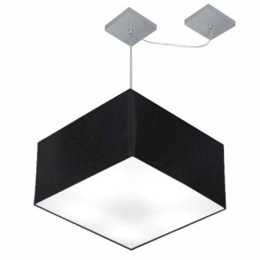 Imagem de Lustre Pendente Quadrado Com Desvio De Centro Vivare Md-4270 Cúpula Em Tecido 35x35cm - Bivolt Preto 127/220v
