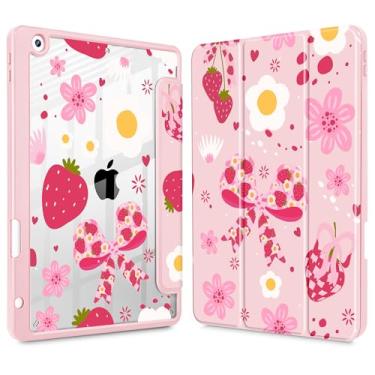 Imagem de Lepeoac Capa para iPad 9ª geração com suporte para lápis, iPad 8ª/7ª geração de 10,2 polegadas, [suporte embutido para lápis] Suporte de três dobras com proteção traseira de TPU transparente para