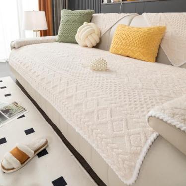 Imagem de vctops Capa de sofá de pelúcia Jacquard com cabo Boho felpuda para cães capa macia antiderrapante para sofá protetor de móveis para crianças, animais de estimação (creme, 91 cm x 178 cm)