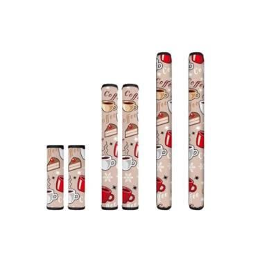 Imagem de HUISEFOR Coffee Time Conjunto de 6 capas de maçaneta de geladeira laváveis para micro-ondas, lava-louças, protetor de pano para porta, fácil de instalar, capas para decoração de Natal