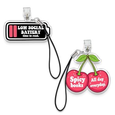 Imagem de Conjunto de 2 peças com bateria social baixa, tempo de leitura, livros picantes o dia todo, todos os dias, berloques Kindle, pingente de plugue de poeira de 3,8 cm romance escuro, relâmpago