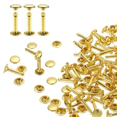 Imagem de HARFINGTON 100 conjuntos de rebites de tampa dupla 9 x 16 mm de aço carbono cabeça redonda fechos de parafusos de metal tubular para decoração de artesanato em couro, ouro