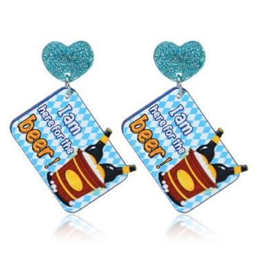 Imagem de QLYOVWE Oktoberfest Brincos femininos vintage anos 70 anos 80 cerveja publicidade brincos retrô tema bar pub festa feriado bebida álcool jóias acessório, Medium, Acrílico, Sem pedra preciosa