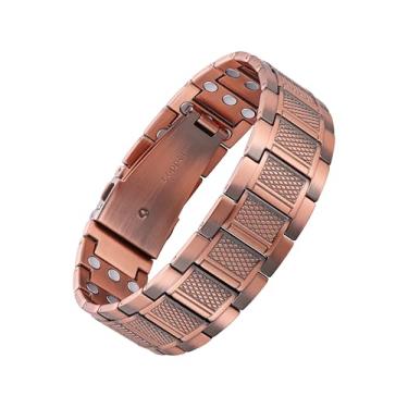 Imagem de Jecanori Pulseira magnética de cobre de força 3X para homens, pulseira de cobre puro incluída ferramenta de tamanho ajustável, 9.1 inches