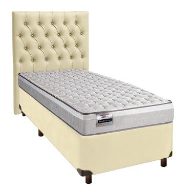 Imagem de Cama + Box Bege e Colchão Molas Ensacadas Solteiro - Hanover Inducol + Cabeceira
