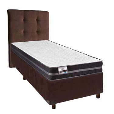 Imagem de Cama + Box Marrom e Colchão Molas Ultralastic Solteiro - Bogota Inducol + Cabeceira