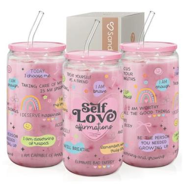 Imagem de Copo de vidro SANDJEST 470ml com tampa e canudo de bambu