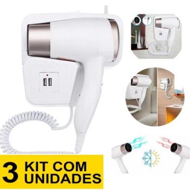 Imagem de Kit 3 Secador De Cabelos Parede 2000w City Hotel Academia Banheiro Ion