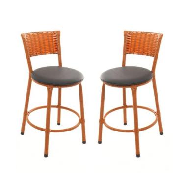 Imagem de KIT 2 Banqueta Baixa Encapada Junco IMBUIA Bar Bistro Americana Cozinh