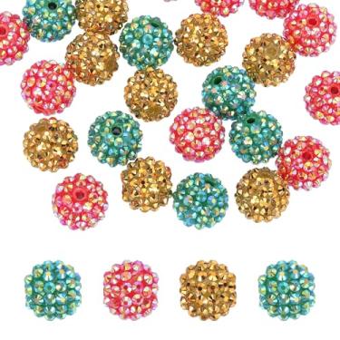 Imagem de PATIKIL Contas de strass de resina de 16 mm para caneta com contas, pacote com 30 bolas de discoteca brilhantes em pedaços redondos de chiclete para chaveiro com contas, vermelho/verde escuro/dourado
