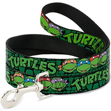 Imagem de Coleira para cães TMNT Tartarugas Ninja Group Faces Turtle Shell Preto Verde 1,8 m de comprimento 2,5 cm de largura