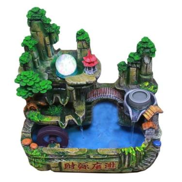 Imagem de XFNVXC Fonte de mesa cascata de mesa para casa sala de estar fonte decorativa resina fonte de mesa escritório Rockery fonte de água corrente fonte de água de mesa