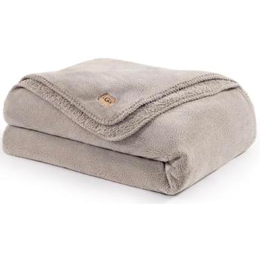 Imagem de UGG Cobertor duplo de pelúcia, cobertor de lã macio e aconchegante para cama, cobertor luxuoso e fofo para sofá, essencial de casa hipoalergênico lavável, 167 x 228 cm, cinza (branca)