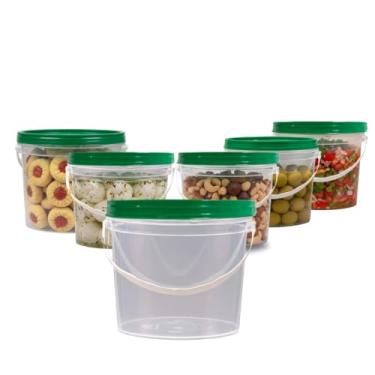 Imagem de Embalagem Plástica 1.8L para Alimentos | Balde Transparente com Tampa Verde Lacre | Atóxico e Reutilizável | Vedação Segura | Ideal para Sorveterias e Padarias - KIT 10 PEÇAS