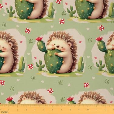 Imagem de Cute Hedgehog Fabric by The Yard Cogumelo Floral Cacto Crianças Meninas Mulheres Costura Tecido Macio Pontos Rústicos Vida Selvagem DIY Tecidos para Estofamento e Detalhes Domésticos Materiais de