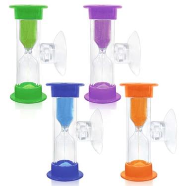 Imagem de Temporizador de areia ampulheta de 5 minutos com ventosa – 4 peças, relógio de areia inquebrável de 5 minutos, relógio de areia pequeno de 5 minutos, temporizador de vidro de plástico para jogos, sala
