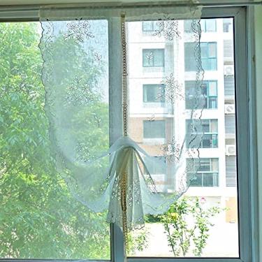 Imagem de Cortina de cozinha curta cortinas modernas de nível de cabeça cortina de café de chiffon translúcida cortina bordada casa de campo, cortina curta janela pequena/quarto/casa de banho/varanda, 1 peça