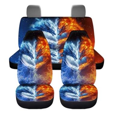 Imagem de KEIAHUAN Conjunto completo de capas de assento de carro Dragon Fire, ajuste universal, capa de assento de balde de veículo, capas elásticas respiráveis para bancos dianteiros e traseiros para a
