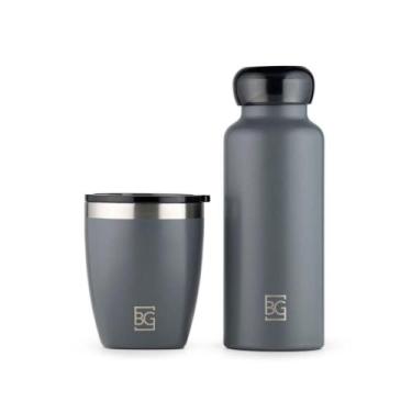 Imagem de Kit Copo Térmico 350ml + Garrafa Térmica 500ml Moderno Cinza - Bagaggi