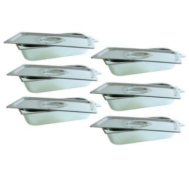 Imagem de 6 Cuba Gastronomica Inox Com Tampa 1/3x65 Gn Buffet Cozinha - JMA Inox