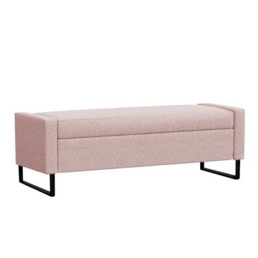 Imagem de Recamier Bau Paris Base de Metal 1,20m Suede Rosa Bebe - Inova Decoraç