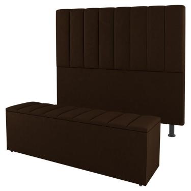 Imagem de Kit Cabeceira e Baú Cama Box Casal Cora 140cm Suede Marrom - Desk Design