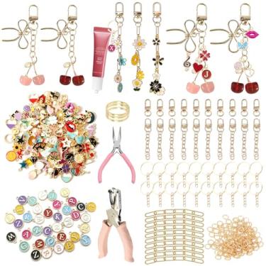 Imagem de Frstem Kit de fabricação de chaveiros de brilho labial com ferramentas, 100 pingentes e 26 letras do alfabeto, 20 correntes de extensão, ganchos de chaveiro, anéis de chaveiro, suprimentos para fazer