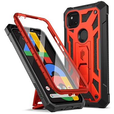 Imagem de Poetic Spartan capa para Google Pixel 4a 5,8 polegadas, com suporte e protetor de tela integrado, cobertura protetora de camada dupla resistente de couro premium de camada dupla, textura de couro à prova de choque, vermelho metálico