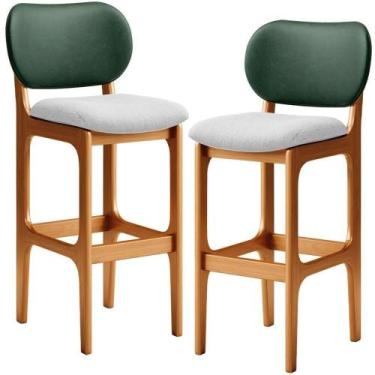 Imagem de Kit 2 Banquetas Alta Cozinha Betta L02 Imbuia Verde Cinza - LYAM DECOR