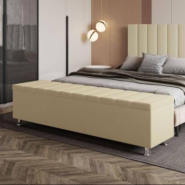 Imagem de Calçadeira Baú Recamier Estofado King 195 Cm ônix Linho Creme
