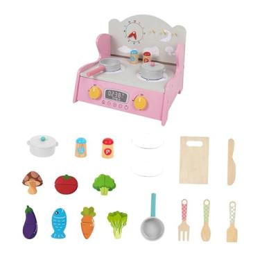 Imagem de Fenteer Conjunto de cozinha infantil, móveis de brinquedo de faz de conta, modelo educacional faça você mesmo para jardim de infância, fogão de cozinha de, Pink Set B