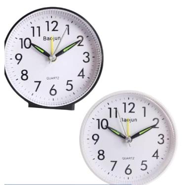 Imagem de Relógio Despertador Minimalista Quadrado - Despertador de Mesa Branco e Preto com Alarme | Presente Elegante para Casa e Escritório (Kit 2 Redondo)