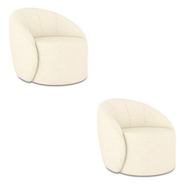 Imagem de Poltrona Decorativa Orgânica Kit 2 Lua Linho Bege D03 - D'Rossi