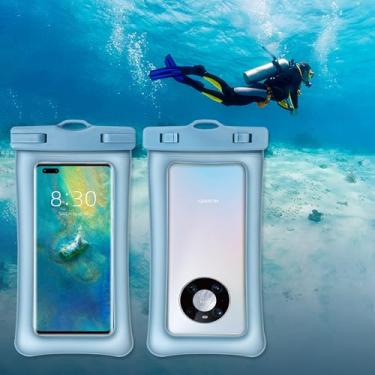 Imagem de Bolsa de telefone flutuante à prova d'água, capa de telefone subaquática flutuante com airbag, ideal para esportes aquáticos, azul