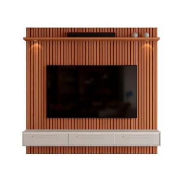 Imagem de Rack Bancada Com Painel Para Tv De Até 75 Com Led Bel Jequitibá Ripado 3d-off White