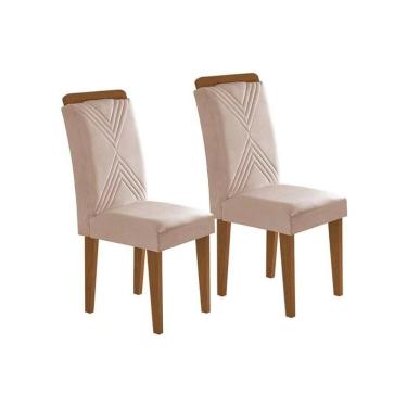 Imagem de Kit 2 Cadeiras De Cozinha Amsterdã Madeira Capuccino-suede Creme - Rufato