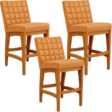 Imagem de Kit 03 Banquetas Baixa Cozinha Bancada Fixa Mila L02 Whisky