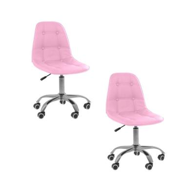 Imagem de Kit 2 Cadeiras Office Eiffel Botonê Ajustável Base Giratória Rosa