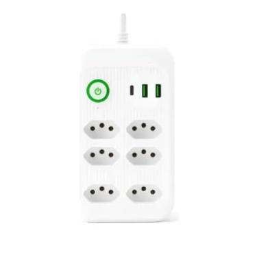 Imagem de Filtro De Linha Extensão E106U 6 Tomadas + 3 Usb + 1 tipo C BRANCO