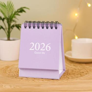 Imagem de Mini calendário de mesa 2025-2026 - calendário mensal pequeno com papel grosso, adesivos para casa/escritório, funciona de julho de 2025 a dezembro de 2026, roxo