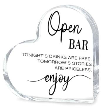 Imagem de Placa de casamento acrílica para cerimônia placa de bar aberto para casamento moderno em forma de coração placas de mesa de acrílico para recepção de cerimônia de casamento e mesa de festa de evento