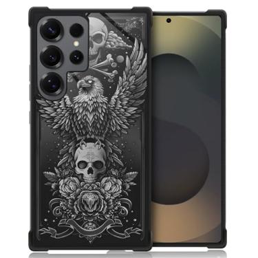 Imagem de WANKBLC Capa para Samsung Galaxy S25 Ultra, proteção à prova de choque para homens mulheres antiderrapante para Samsung Galaxy S25 Ultra Preto Branco Vector Design Eagle Skull Crazy Pattern