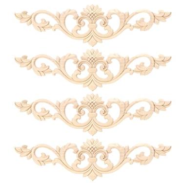 Imagem de Aqur2020 4 Unidades de Apliques Esculpidos Em Madeira Sem Pintura 30x8cm, Decalque de Escultura Em Madeira de Borracha para Decoração de Móveis de Cerca de Jardim, Enfeites de