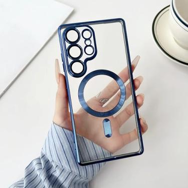 Imagem de HJZSZX Capa magnética luxuosa transparente para Samsung S25Plus (para Samsung S25Plus/azul marinho)