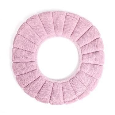 Imagem de 2 peças de capa de assento de vaso sanitário de pelúcia macia e espessa, design de pano lavável extensível para ajuste universal O/U/V/vasos sanitários retangulares (lavanda)