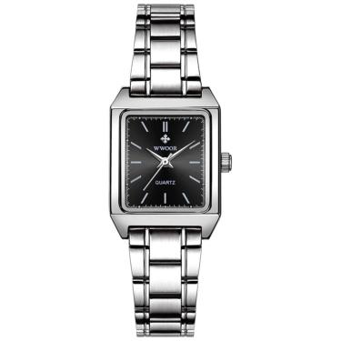 Imagem de relógio de pulso feminino quadrado de quartzo em aço inoxidavel impermeavel 